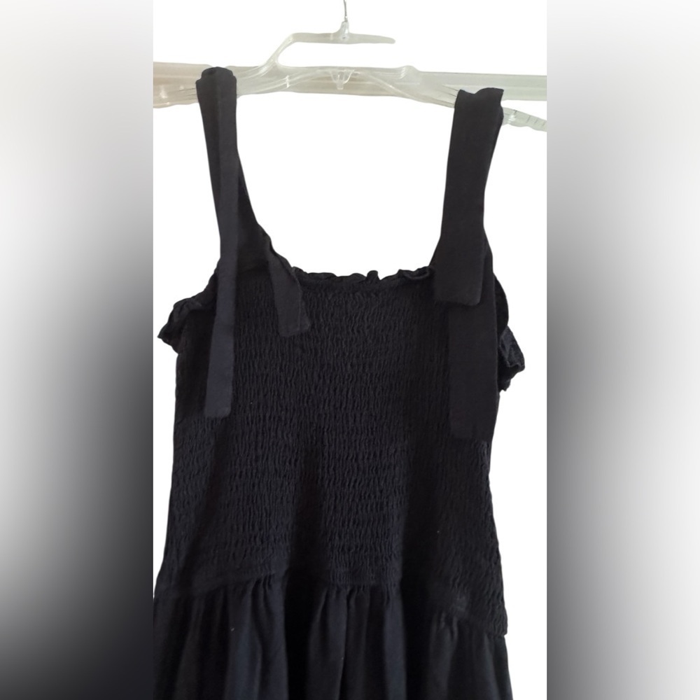 ZESICA Women’s Black Smocked Maxi Dress – Size M – Tie-Shoulder Tiered Boho Dres - Picture 6 of 8